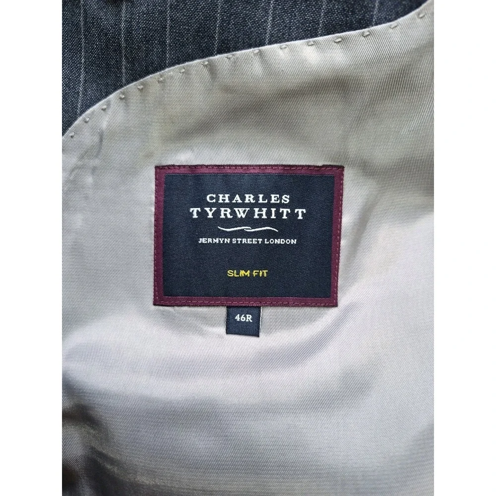 Charles Tyrwhitt Mens Wool Sports Coat 46R Blue Stripe Slim Fit 2 Button S706